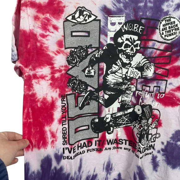 VINTAGE Shred Till You’re Dead Tie Dye Punk Tee in Red/Purple Size M - Picture 6 of 9
